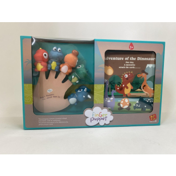 Zestaw 5 Gumowych Pacynek na palce + Książeczka Dinozaury dla dzieci 3+ Wodoodporność + Odgrywanie teatrzyków